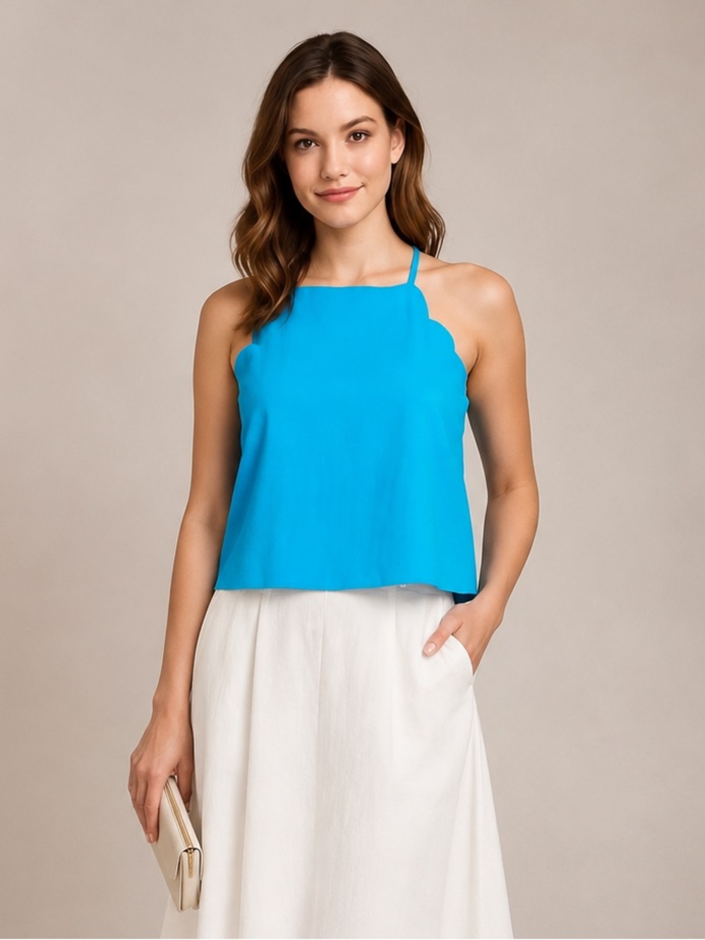 NEW CeCe Scalloped Cami Top Women's XL Coastal Shell Office